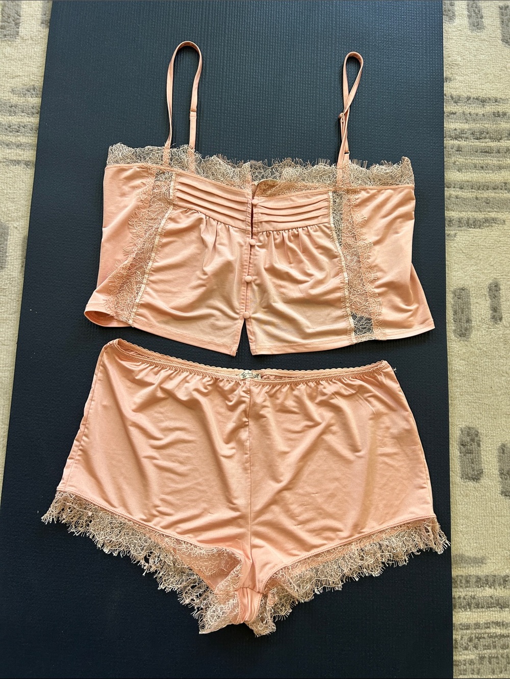 Peach Lace-Trim Cami & Short Sleep Set